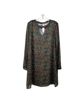 Ruff Hewn Grey Womens Paisley Shift Dress Long Sleeve Green/Multi Large Cut Out